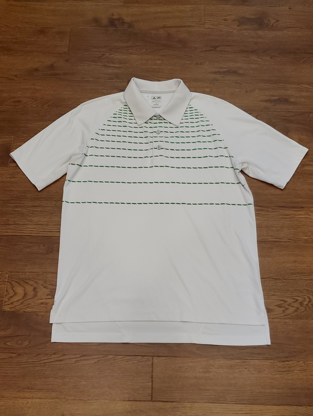 Adidas Golf ClimaCool Men's White Polo Shirt with Green Stripe Accents Size M